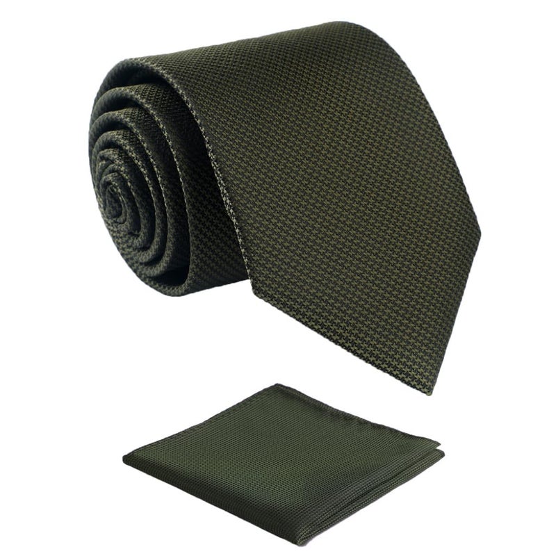 fortunatever Mens Solid Neckties,Olive Green Ties For Men With Pocket Square+Gift Box,58"Ã—3.35" - Image 1